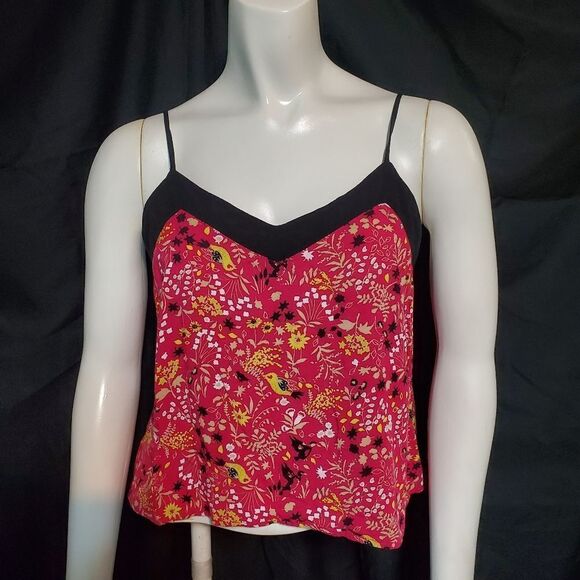 Xhilaration Pink Floral Cropped Tank Top (L) - Picture 2 of 5